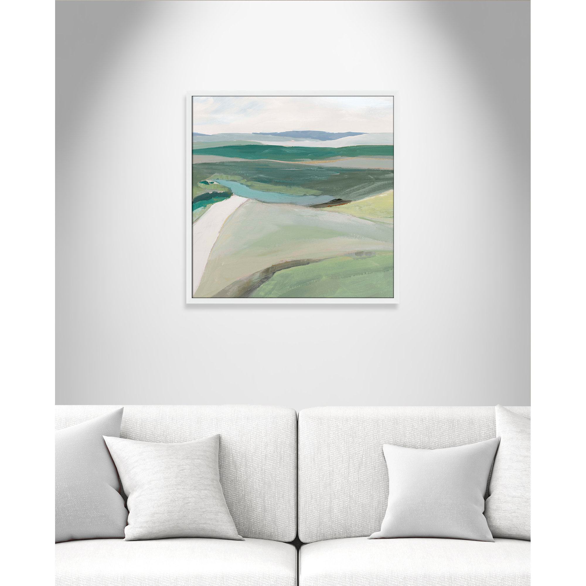 Fields Of Green II by - Single Picture Frame Print, 27.5" H x 27.5" W x 1.25" D, Satin White Framed