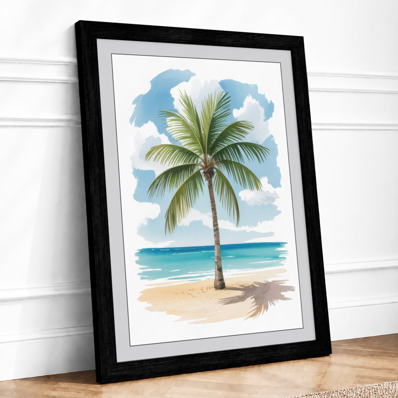 Solitary Palm Coastal - Framed Print, Black, A4 - 29.7 x 21.0 cm