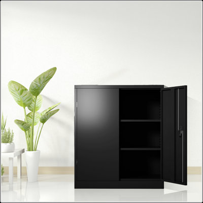 Armoire de rangement en métal durable avec 2 portes et 2 tablettes réglables, verrouillable pour le bureau, le garage et l'entrepôt
