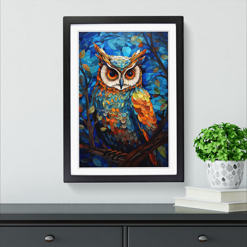 Owl Orphism - Framed Print, 46cm H x 34cm W x 2" D, Black Framed