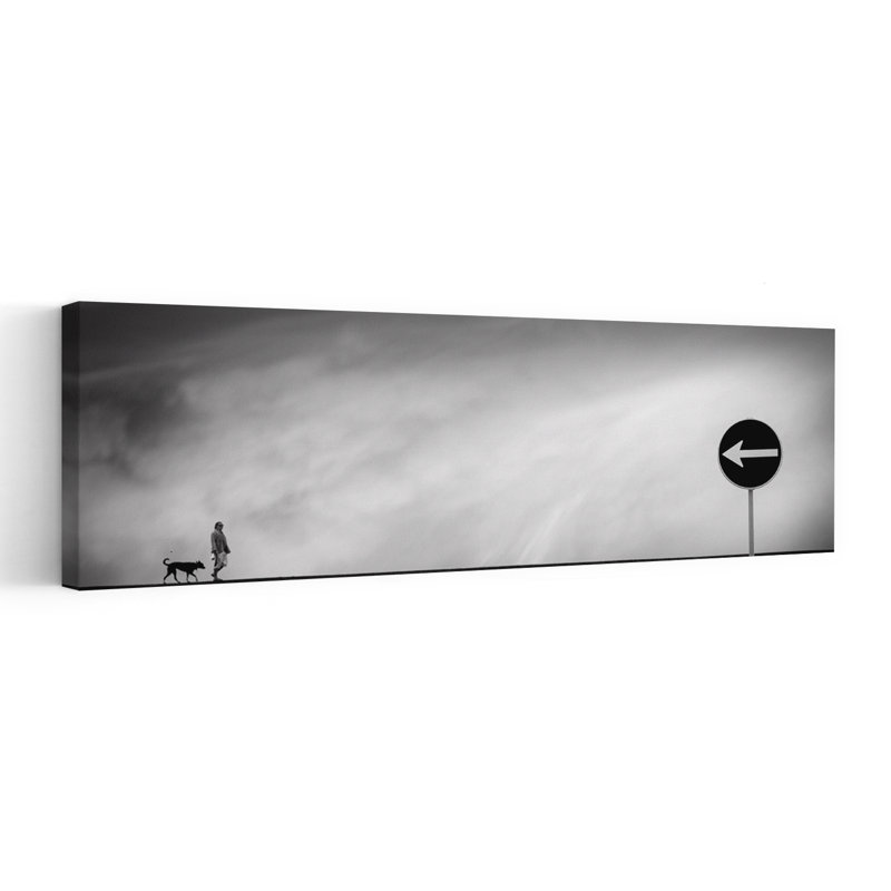 «Man Dog», virage à gauche, art dramatique minimaliste abstrait, paysage, nature, H 16 po x l 48 po