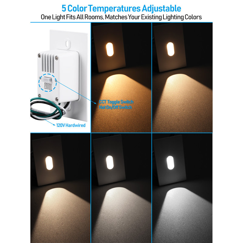 5CCT 120V LED Step Ligh, Anti-Glare Stair Lights, Magnetic Faceplate, White