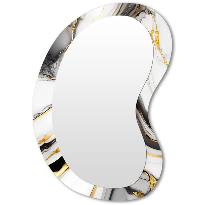 Taki Abstract Geode Marble Waves Grey IV - Abstract Irregular Shape Unique Wall Mirror, Modern Asymmetrical Mirror, Printed Metal Art