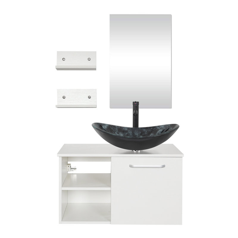 Ensemble de meuble-lavabo mural simple 28 po Mereworth, Noir, Brun foncé / jaune, Noir, noir, noir, noir