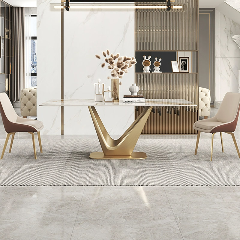 Randahl 71'' L Modern Rectangular Stone Top Dining Table, Gold