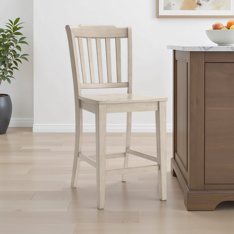 Fortville Solid Wood Counter/Bar Stool, Antique White, Counter Stool (24" Seat Height)