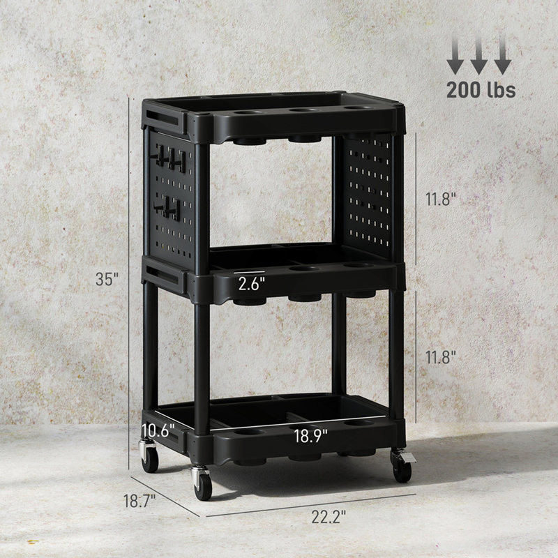 Rolling Tool Cart, Capacity Plastic Utility Cart,with Side Shelves,for Garage, Workshop