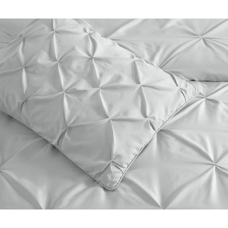 Berlin Pintuck Microfiber 3-Piece Comforter Set, Full Comforter + 2 Standard Shams, Light Gray