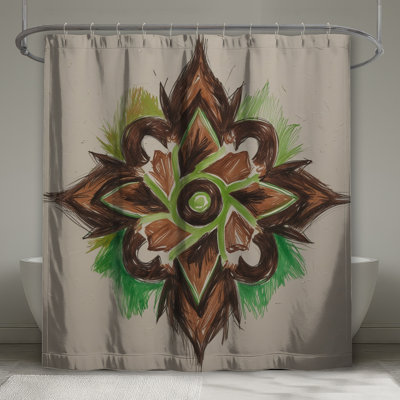 Rideaux de douche brun / vert mandala très longs