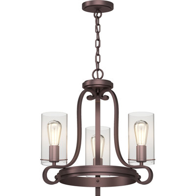 V2003-79 Regina 3-Light Antique Bronze Indoor Mini Hanging Chandelier with Clear Glass Cylinder Shades