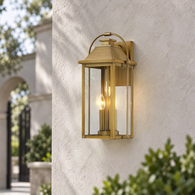 18.2 in. 3-Light Painted Antique Brass Outdoor Wall Lantern Sconce