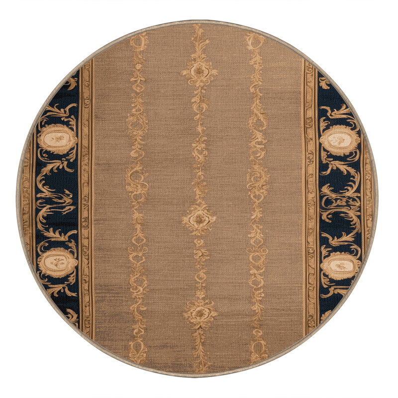 Tapis brun français lavable à la machine, Rond 4 pi