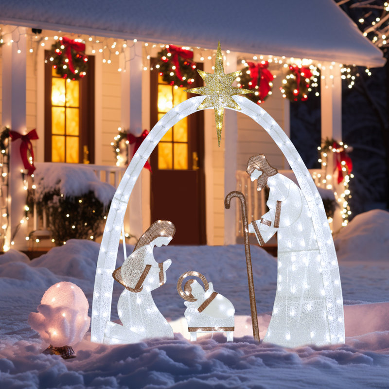 Crèche de Noël lumineuse 5 pi Gutierrez, Blanc