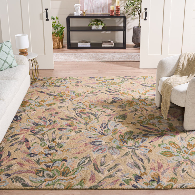 Lyia Hand Tufted Wool/Cotton Floral Rug in Blue/Green/Beige, Rectangle 8" x 10"