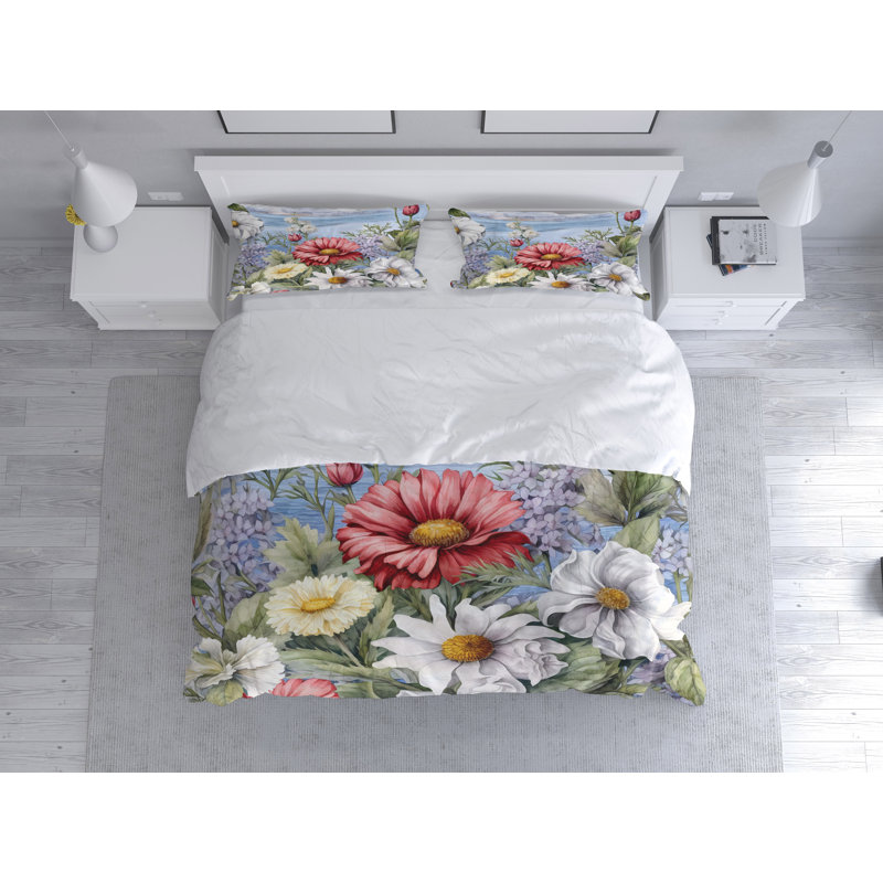 Floral Duvet Cover, King Duvet Cover + 2 King Shams