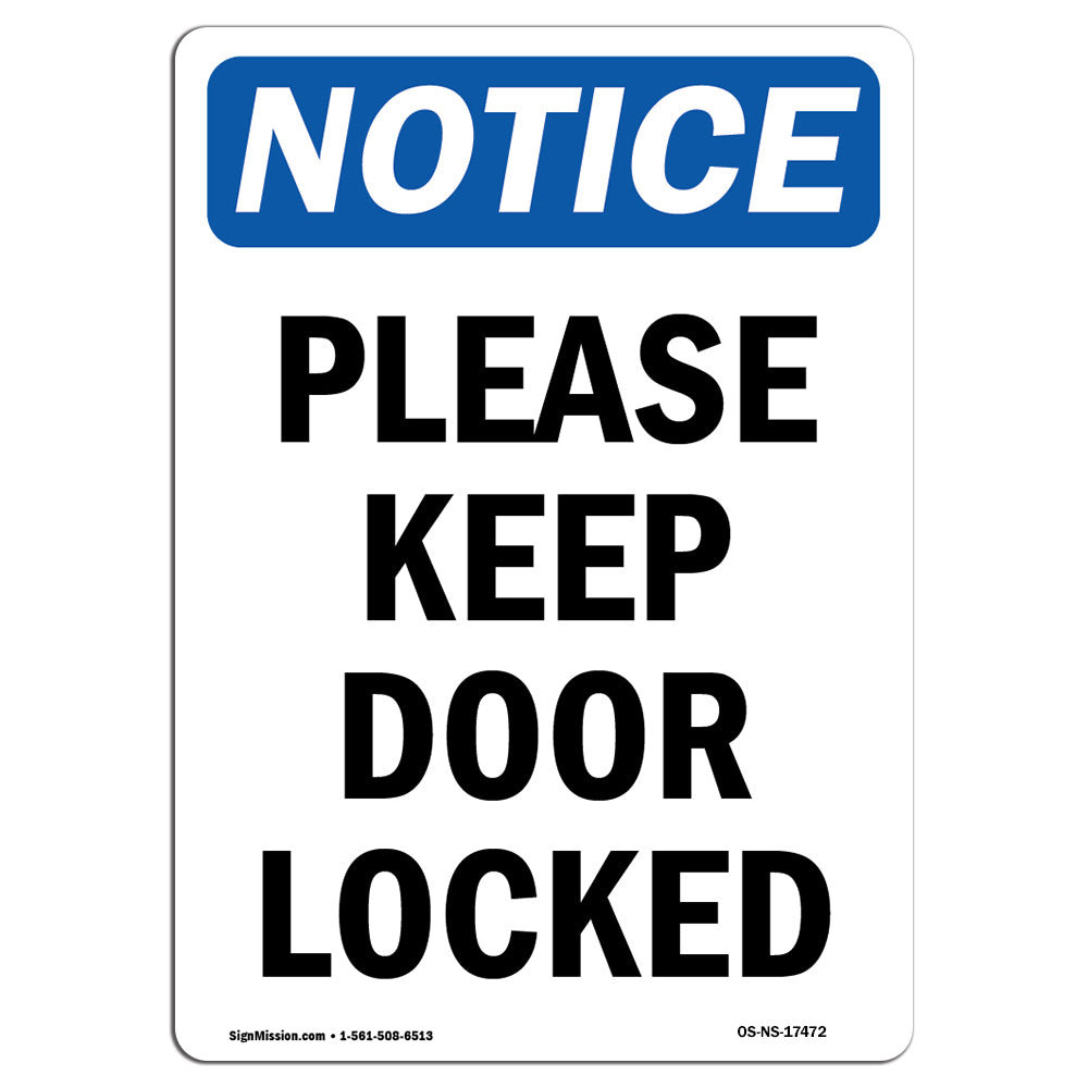 Please Keep Door Locked Sign