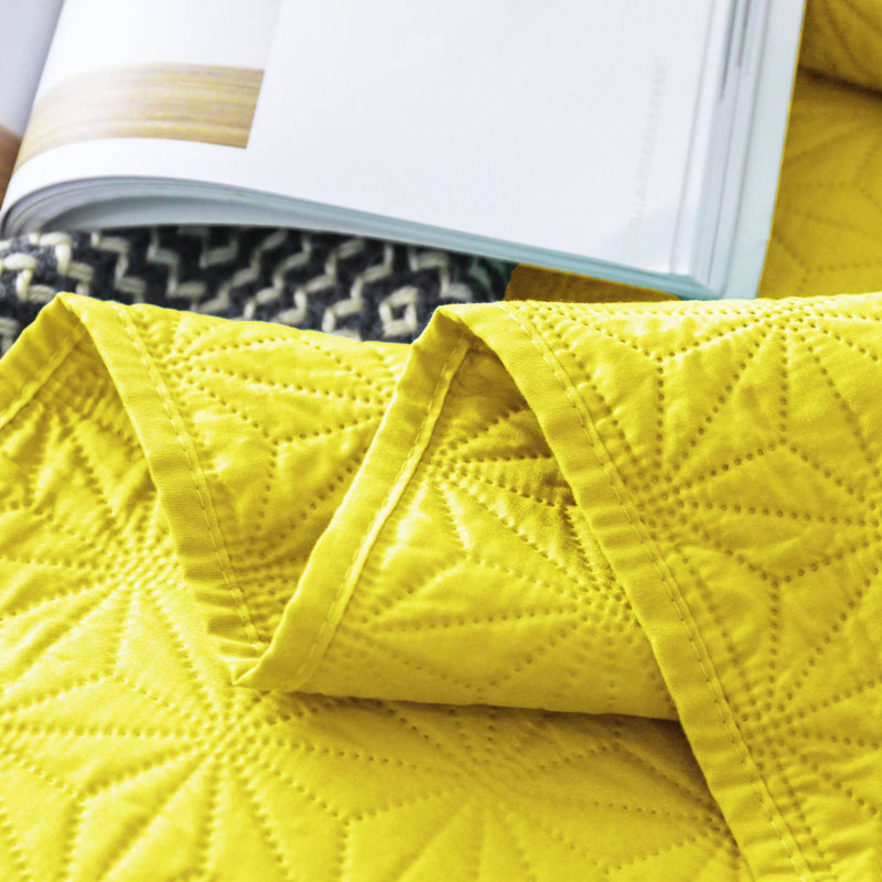Ensemble de courtepointe réversible , Courtepointe simple et 1 taie décorative, Jaune