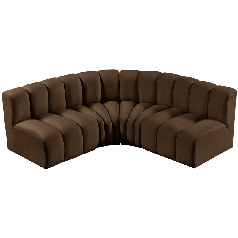 Hirah Upholstered Curved Sectional Reversible, Brown Velvet