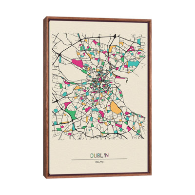 Dublin, Ireland Map by Ayse Deniz Akerman - Floater Frame Print on Canvas