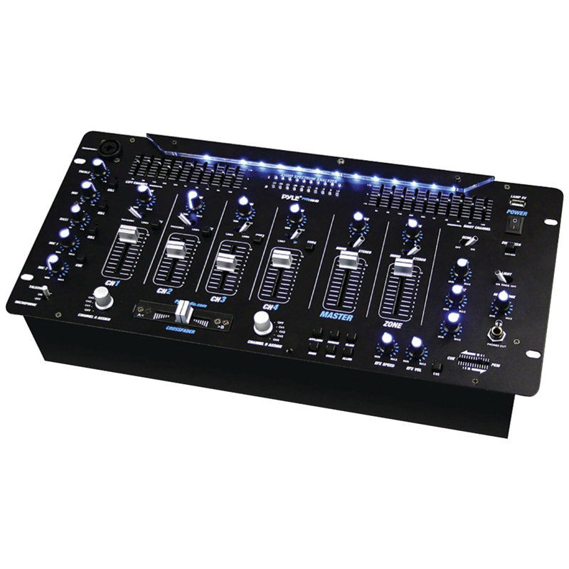 Table de mixage 6 canaux Pyle, contrôleur de mixage Bluetooth, mixeur stéréo, système de son professionnel, éclairage à DEL, table de mixage audio numérique, système de mixage numérique, contrôle de vitesse, système de montage en rack 5U (PYD1964B)