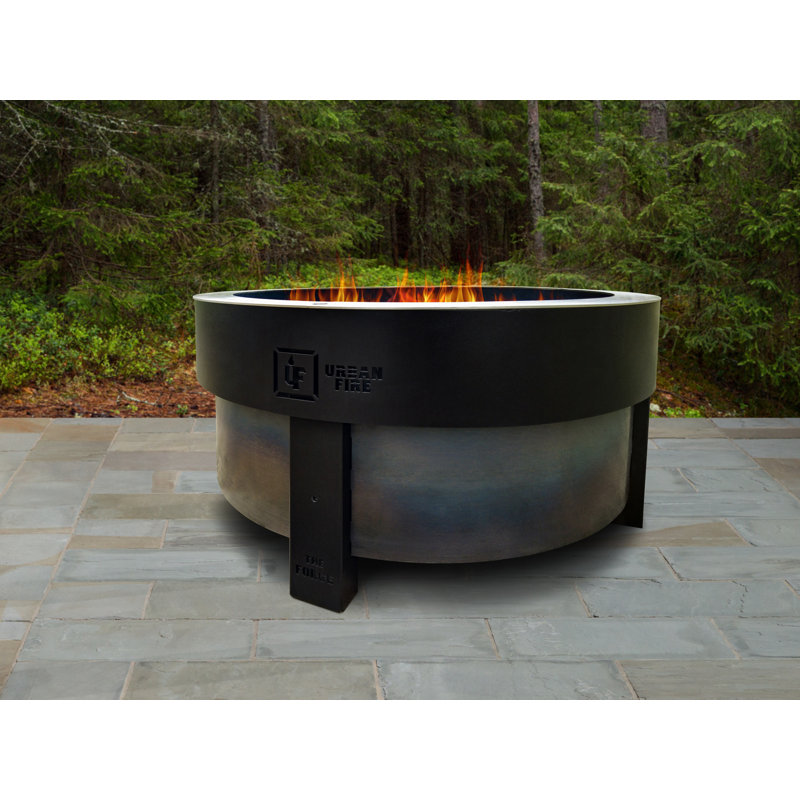 The Forge Round Steel Smokeless Fire Pit, Black/Gray