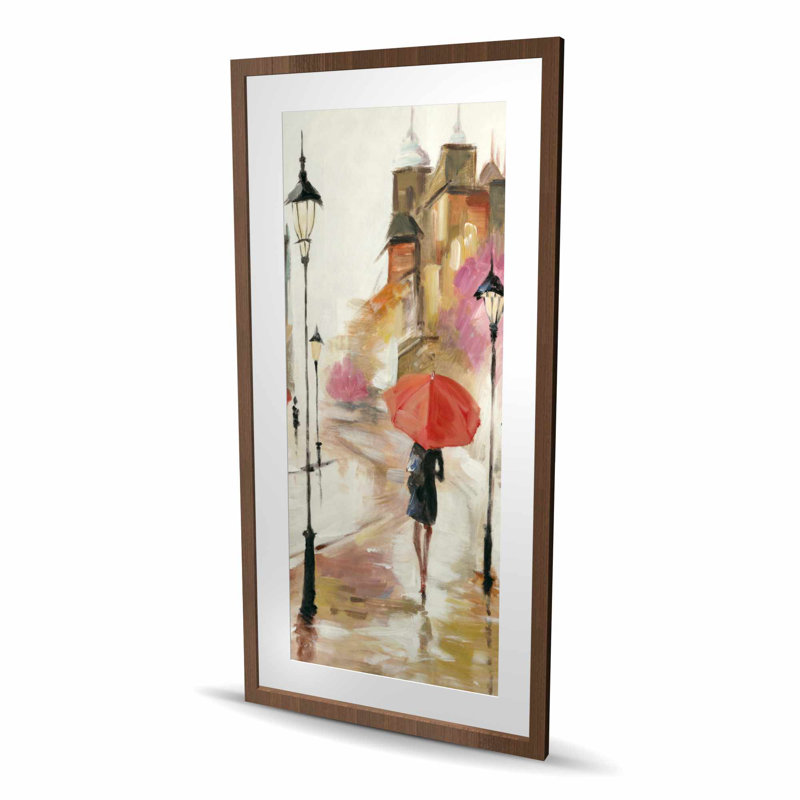 Passersby Under Its Umbrellas - Impression encadrée romantique, Brun