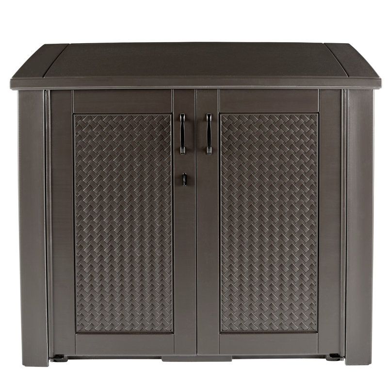 Patio 123 Gallon Water Resistant Plastic Lockable Cabinet Deck Box in Chocolate