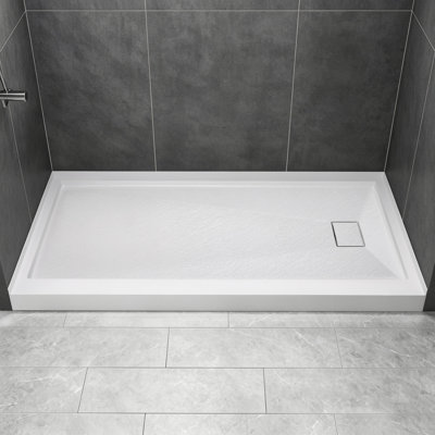 Base de douche 60 po x 32 po à surface solide blanche avec drain à droite, simple seuil, antidérapant pour installation en alcôve