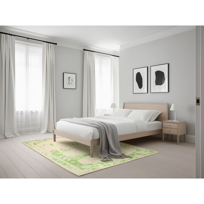 Beige/Tapis décoratif vert, Rectangle 5 pi x 7 pi