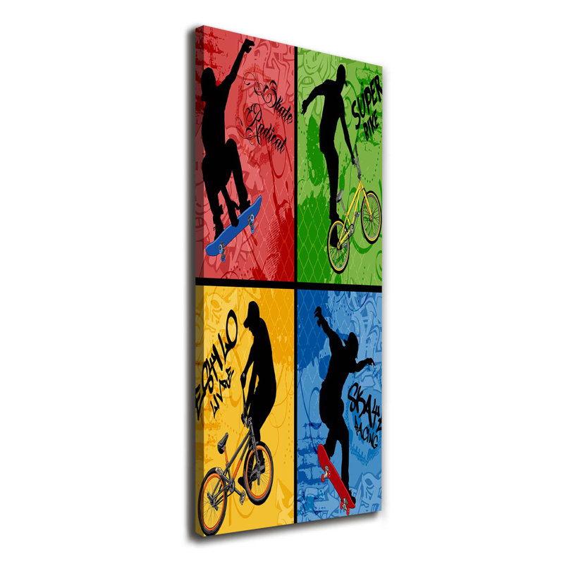 Bike And Skateboard - Wrapped Canvas Print