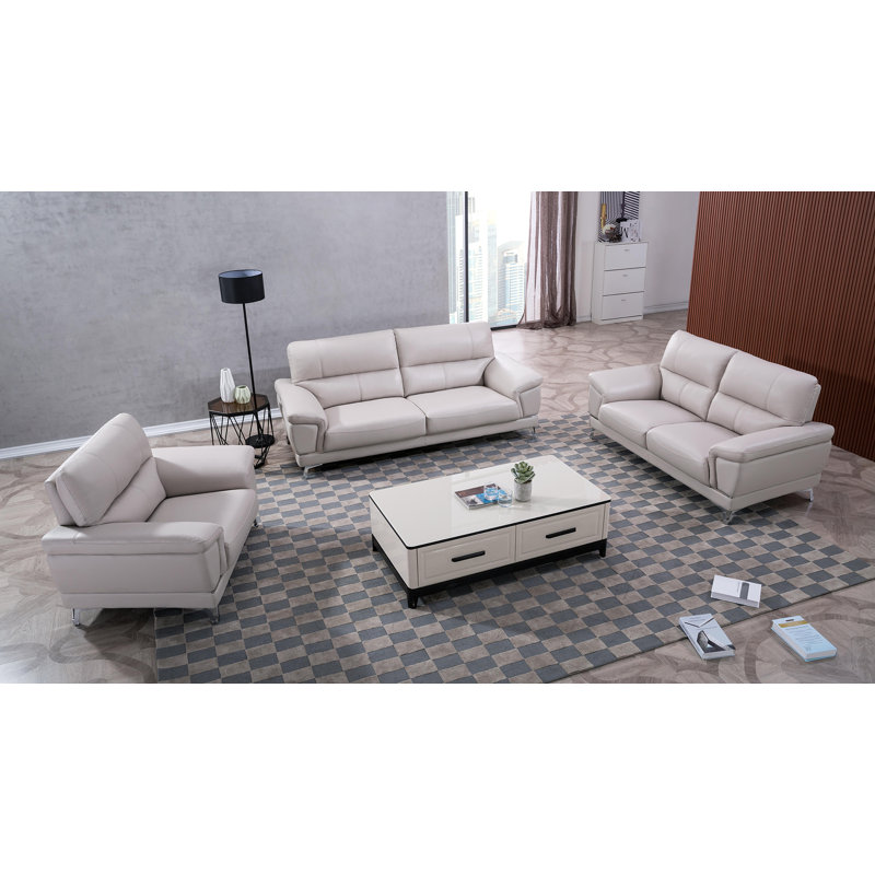 Fauteuil Berin, Cuir véritable gris clair