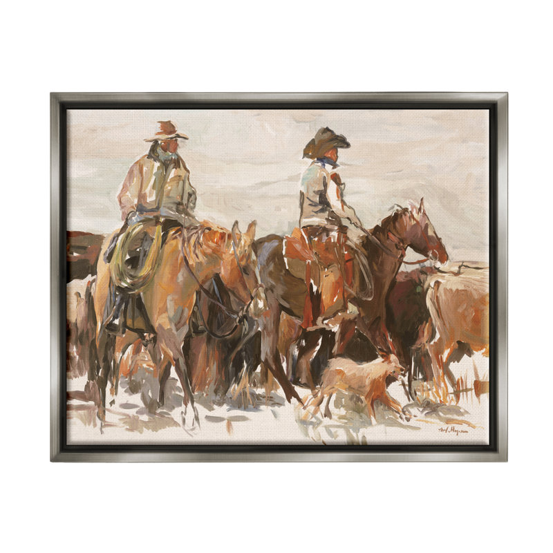 Cowboys and Horses Farm Western, H 17 po x l 21 po x P 1,7 po, Cadre flottant gris lustré