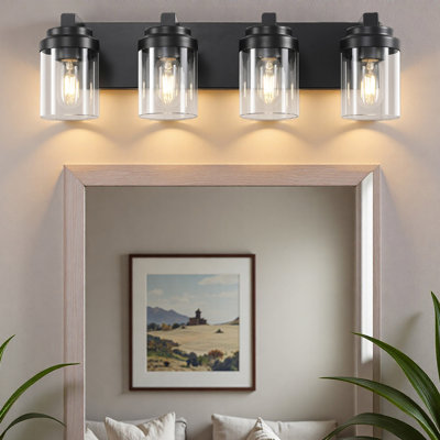 Éclairage pour meuble-lavabo 4 lumières avec abat-jour en verre transparent, éclairage de meuble-lavabo industriel sur miroir, pour salle de bain, chambre à coucher, couloir, armoire