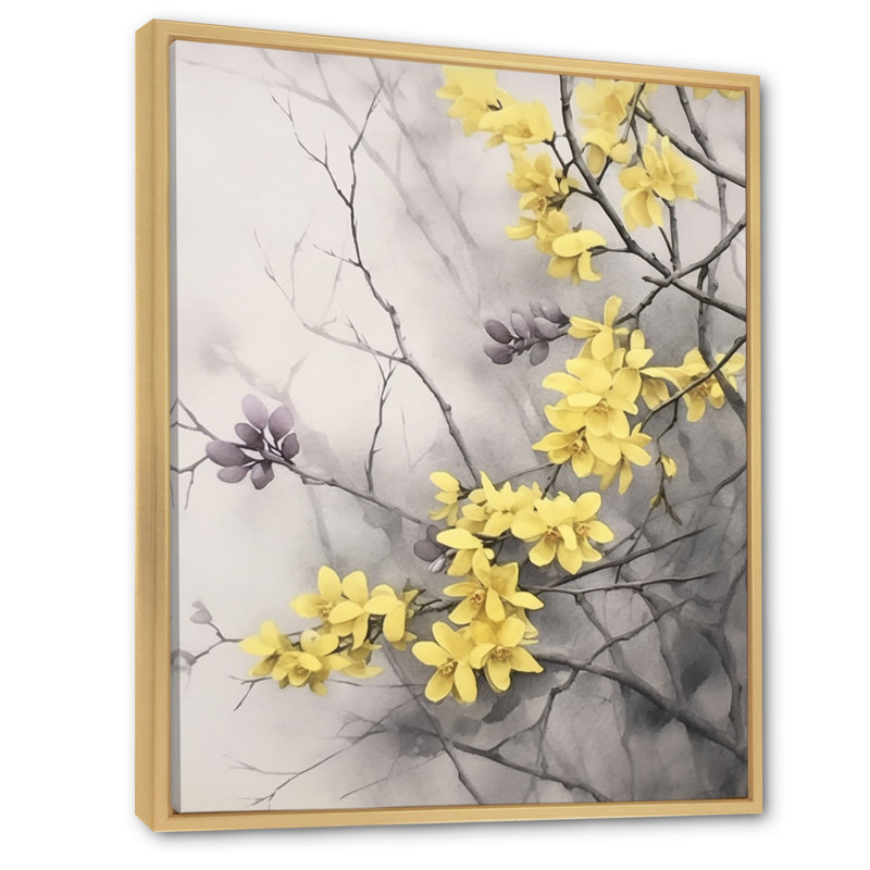 «Yellow Grey Lilacs Fragrants Blossum», reproduction sur toile, H 44 po x l 34 po x P 1,5 po, Cadre naturel flottant