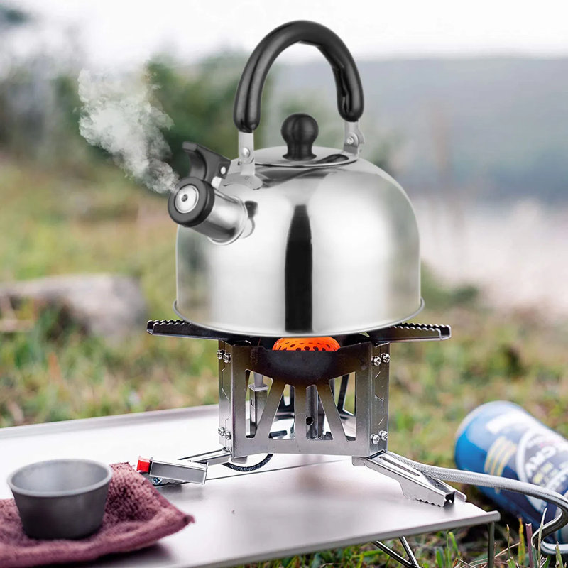 Bouilloire à sifflet en acier inoxydable - Bouilloire de camping à cuisson rapide et à induction de 2,1 pte avec poignée résistante à la chaleur pour gaz, électricité et extérieur