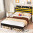 Twin Bed Frame with LED and Charging Station, Wood Platform Bedframe with Headboard, Black-1646367418-1660087842