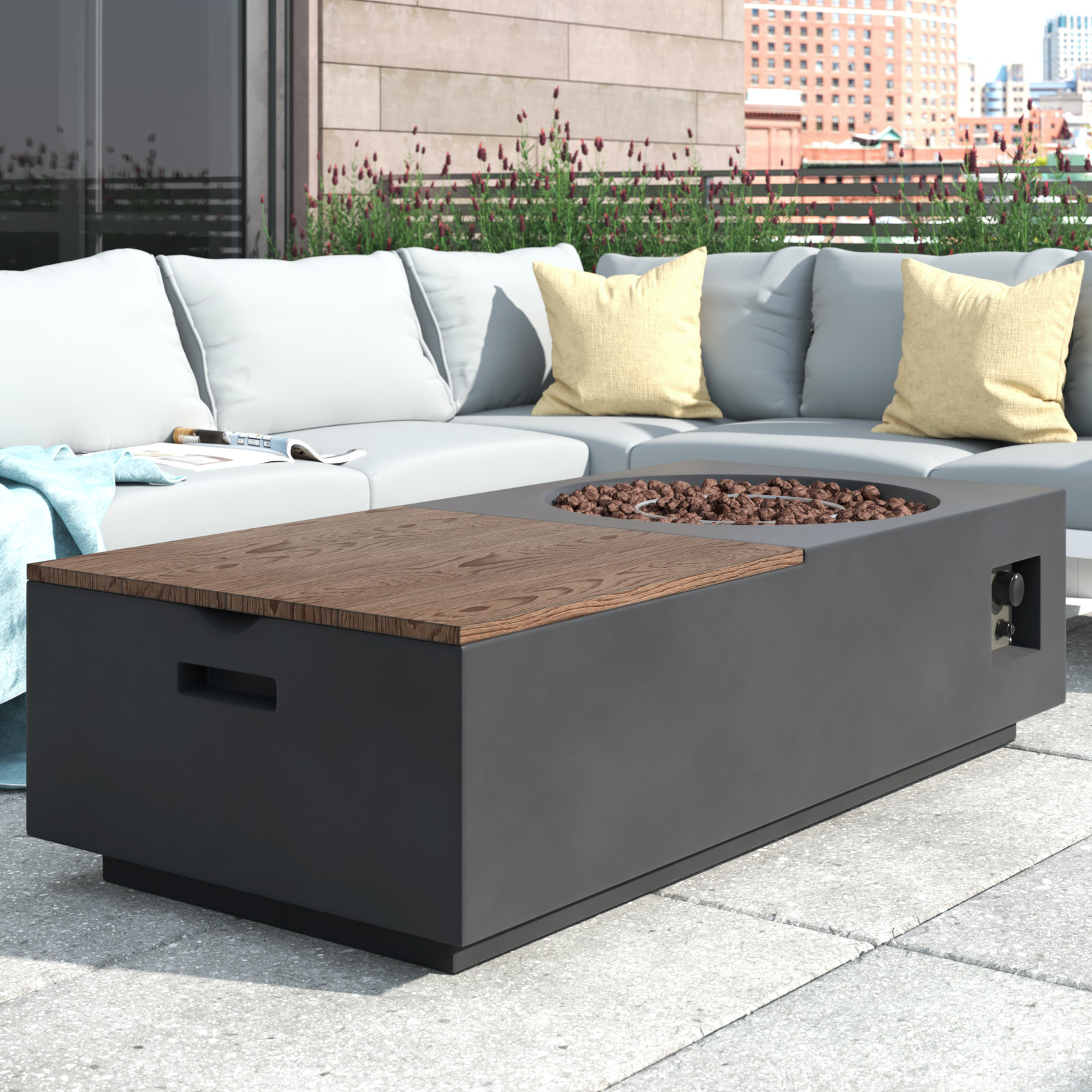 Wade Logan® Beppe 15'' H x 56.25'' W Concrete Propane Outdoor Fire Pit