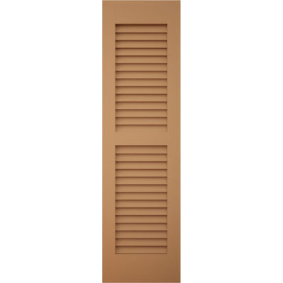 15"W x 83"H Americraft Two Equal Louver Exterior Real Wood Shutters (Per Pair), w/ Aluminum Shutter Caps, Burnt Toffee