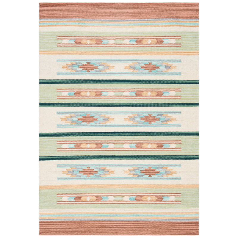 Halle Flatweave Jute/Cotton Southwestern Rug in Orange/Brown/Beige, Rectangle 5' x 8'
