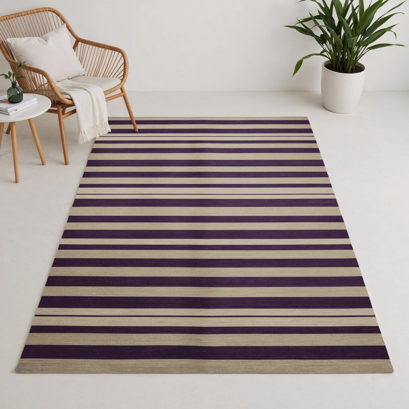 Tapis intérieur / extérieur beige HorizontalStripes, Rectangle 5 pi x 7 pi