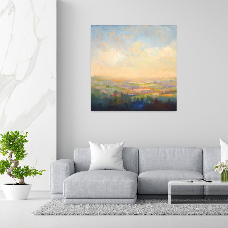 Couleurs printanières, paysage abstrait contemporain, art naturel, 48" H x 48" W
