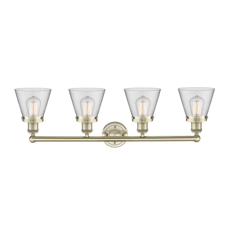 Éclairage pour meuble-lavabo de salle de bain 4 lumières Edison Cone, Clair, Laiton antique