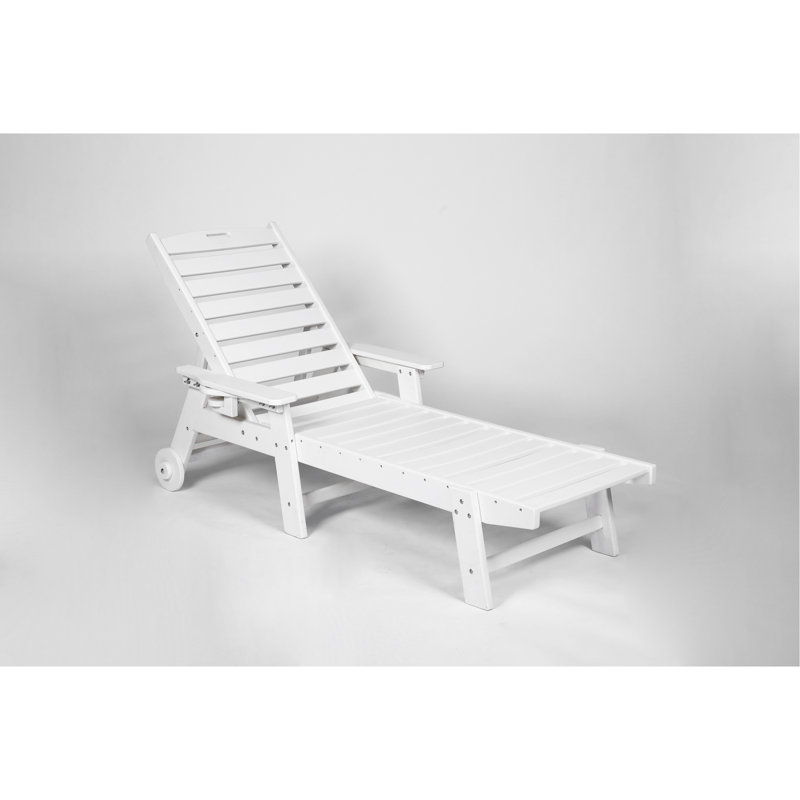 Lounge Chair With Side Table, 3-Piece Oversized Chaise Lounge Chair Setwith Wood Texture,White, All Weather Patio Lounge Chair With 5 Positions,Wheels & Cup Holder (Include 2 Lounge Chairs And 1 Table)