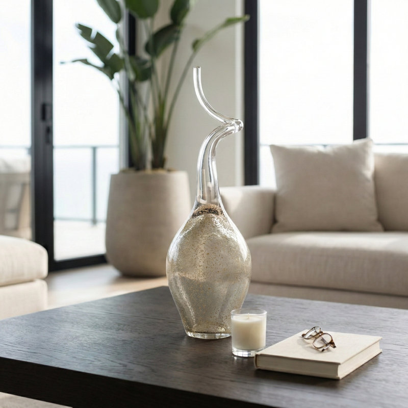 Statue moderne en verre moucheté objet décoratif pour la maison - Décoration de table sculpturale pour le salon ou la console - Clear & Frost