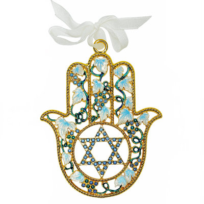 Monther Blue Jeweled Enamel Hamsa Wall Hanging