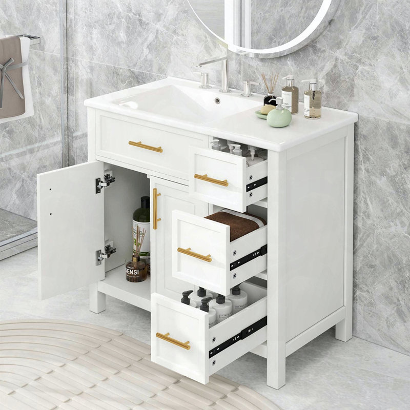 Meuble-lavabo de 36 po avec deux portes et trois tiroirs