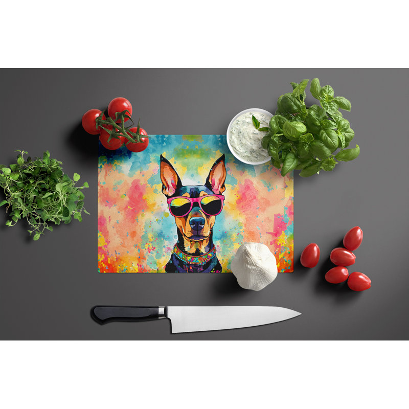 Doberman Pinscher Hippie Dawg Glass Cutting Board Large