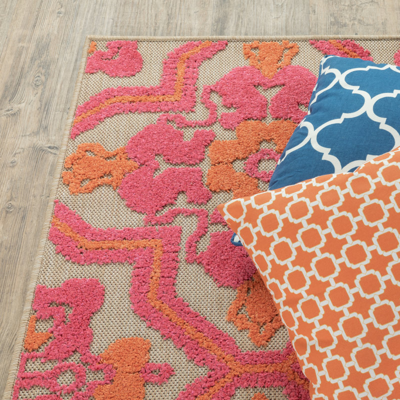 Tapis oriental intérieur / extérieur sable / rose / orange Laub, Rectangle 5 pi 3 po x 7 pi 6 po