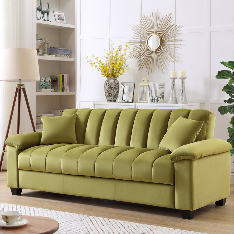 Cesella 83" Velvet Pillow Top Arm Convertible Sofa Bed with Storage, Green