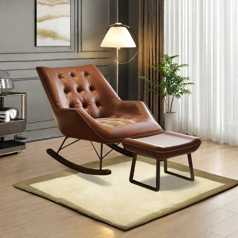 Chaise berçante luxueuse en bois massif clair